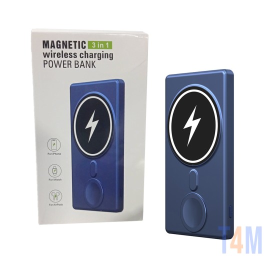 MINI BANCO DE ENERGIA MAGNÉTICO SEM FIO 3 EM 1 N66 PARA IPHONE/AIRPODS/SMARTWATCH 5000MAH AZUL